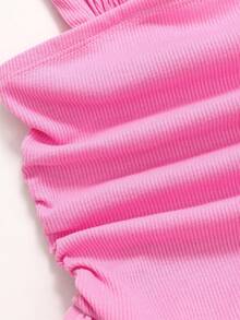 SHEIN 少女休闲优雅都市时尚蝙蝠袖拼接灯笼下摆连衣裙，春夏款 - 黑色 - 查看 6