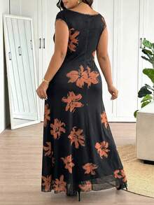 SHEIN Frenchy Plus Size Elegant Tie Dye Print Maxi Fishtail Dress,Formal Dresses For Women - Multicolor - View 2