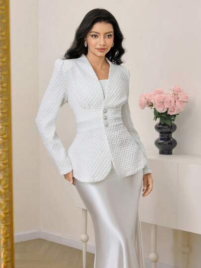 Modelyn Blazer de manga larga con botones delanteros blancos de moda para mujer