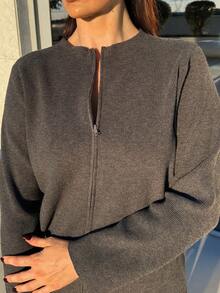 MDEdit 休闲时尚百搭舒适宽松长袖女式开衫两件套家居服套装 女士家居服套装 舒适家居服套装 粉色家居服套装 针织家居服套装 秋冬 - 深灰色 - 查看 5