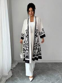 GlowEve Elegant Long Sleeve Full Print Long Jacket