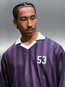 PLAYBOY X SUMWON Boxy Fit Football Long Sleeve Striped T-Shirt With Bunny Logo Print Back Design Casual Crew Neck Top - Purple - View 5