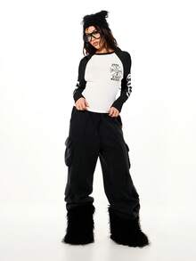 SUMWON WOMEN Women Long Sleeve Raglan Graphic Tee With Cross Print And Number Details - Black - View 4