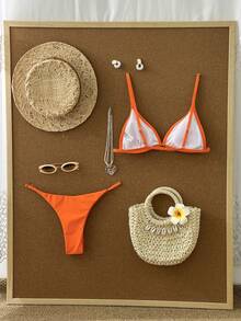 Swim Vcay Solid Color Triangle Cup Bikini Set, Vacation & Beach - Orange - View 2