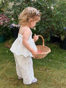 LMoss Kids 2pcs Baby Girl Woven Solid Color Camisole And Long Pants Set,Kids - White - View 2
