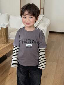 DAZY Toddler Boys' Round Neck 2 In 1 Korean Style Long Sleeve Top, Spring/Summer - Grey - View 3