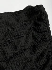 Sweetra 纯色3D立体花卉装饰无肩带高开衩连衣裙 - 黑色 - 查看 3