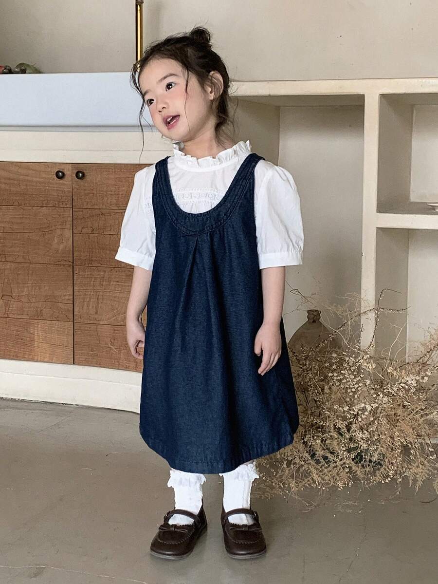 DAZY Baby Girl Vintage Korean Style Washed Bib Dress Toddler Girls Clothes - Dark Wash - View 1