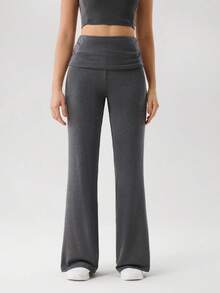 OutZeal Women Sports Pants Summer Daily Casual Soft Tencel Roll‑Down Waistband Flared Bottom - Dark Grey - View 9