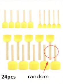 24件套木柄DIY涂鸦海绵密封套装，擦拭绘画海绵套装 - 黃色 - 查看 6