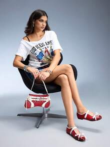 CUCCOO GRLICON 女士休闲日常系带搭扣舒适平底鞋 - 紅色 - 查看 2