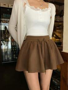 DAZY Women's Solid Color Casual Korean Style Versatile Summer Skirt - Coffee Brown - View 5