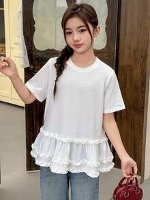 DAZY 少女纯色简约休闲圆领短袖T恤 夏季 - 白色 - 查看 6