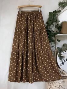 Sweetra Chân váy xếp tầng bồng bềnh, chất liệu vải dệt hoa, cỡ lớn, thích hợp cho mùa xuân/hè. - màu nâu - Xem 2