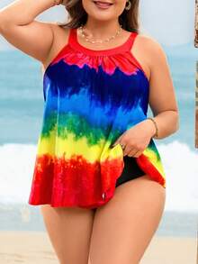 Swim Lushoire Bộ đồ bơi tankini cỡ lớn với họa tiết chuyển màu nhiều màu, kiểu dáng thường ngày châu Âu và Mỹ. - Nhiều màu - Xem 1