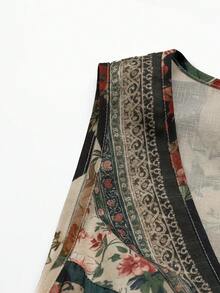 Sunspun 复古花卉拼接印花休闲优雅宽松裤，夏季女装 - 彩色 - 查看 3