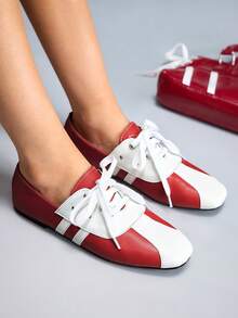 CUCCOO GRLICON Women's Lace-Up Contrast Color Casual Flat Loafers Valentine's Day - Multicolor - View 1