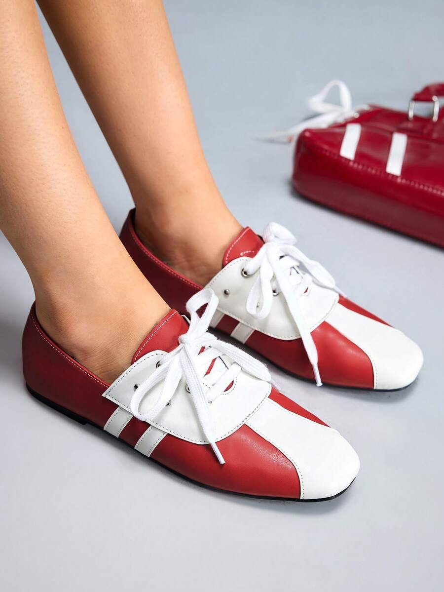 CUCCOO GRLICON Women's Lace-Up Contrast Color Casual Flat Loafers Valentine's Day - Multicolor - View 1