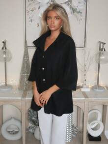 Sydney Algeri Women's Solid Color Raglan Sleeve Long Sleeve Single-Breasted Loose Elegant Overcoat, Autumn/Winter - Black - View 6