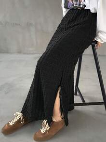 FRIFUL 女士泡泡纹理面料开衩下摆纯色半身裙 - 白色 - 查看 2