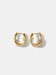 MOTF PREMIUM Bông tai khoen tròn hình chữ U mạ vàng 18K đính đá Zirconia, kiểu dáng thanh lịch. - Vàng - Xem 2
