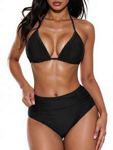 Swim Vcay Summer Beach Women's Ruched Swim Bottom Wedding - Black - View 4