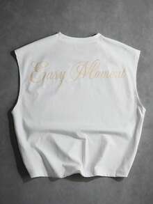 Manfinity Hypemode Men's Round Neck Letter Print White Muscle Shirt,Summer Streetwear City Break Casual Versatile Daily Wear Pullover Top Gold Short Sleeve Graphic - White - View 1