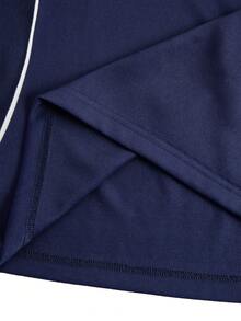 STYNVO 男士二合一长袖圆领T恤和长裤套装，撞色滚边，字母印花设计 - 寶藍色 - 查看 4