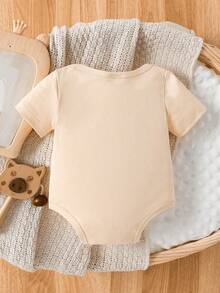 SHEIN Playful Pals 女婴可爱浣熊印花连体衣，杏色，适合春夏穿着 - 黑色 - 查看 2