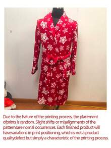 女士睡袍一件装，印花时尚浴袍，宽松长袖柔软保暖绒袍，适合冬季穿着，也适合派对、日常、学生夏季婚礼、家居浴室装饰等场合。 - 粉色 - 查看 10