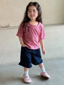 DAZY Toddler Girls' Round Neck Striped Short Sleeve Top, Spring/Summer