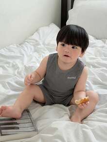 DAZY 2pcs/Set Toddler Boys' Casual Sleeveless T-Shirt And Shorts Set, Loungewear - Grey - View 2