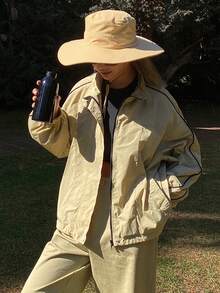 Livesso Women's Casual Loose Fit High Collar Outdoor Jacket - Khaki - View 4