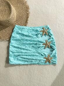 Soleia Women's Beach Vacation Starfish Print Bikini Bottom - Blue - View 3