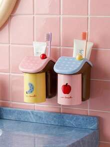 Joivida Toothbrush And Rinse Cup Holder Set Wall Mounted Bathroom Organizer All Occasion Magnetic Drill Free Colorful Dopamine Style Rack