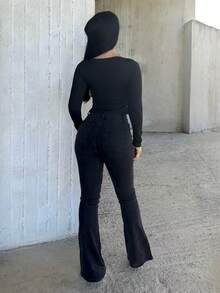 Vassilux 斜口袋寬腿喇叭牛仔褲 - 黑色 - 查看 2