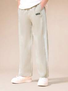 SUMWON Boys Relaxed Fit Side Taping Sweatpants With Elastic Waistband Wide Leg Casual Comfort Nylon Track Pants For Everyday Wear - Light Grey - View 4