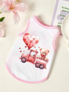 PETSIN 1pc Little Bear Printed Pet Tank Top For Small Cars, Breathable And Skin Friendly, Pink White