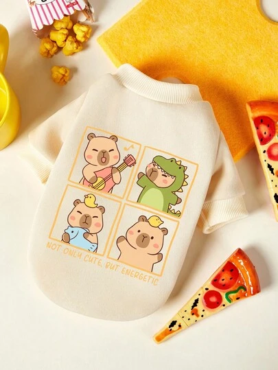 PETSIN 1 Pc Carnival Little Pufferfish Concert Letter Printed Pet Beige Autumn/Winter Thick Warm Sports Style Pet Clothes