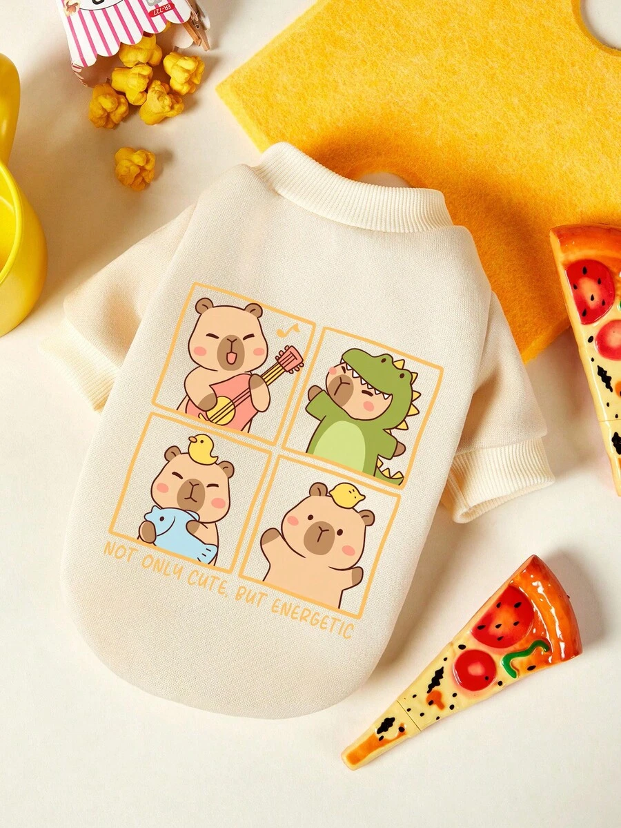 PETSIN 1 Pc Carnival Little Pufferfish Concert Letter Printed Pet Beige Autumn/Winter Thick Warm Sports Style Pet Clothes