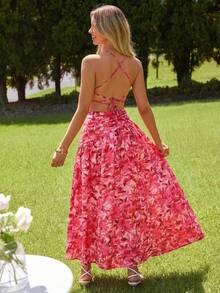 KARISMINA Vestido rosa de mujer con escote asimétrico elegante, adecuado para vacaciones de primavera/verano - Rosa - Ver 6