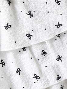 SHEIN Girls Casual Layered Polka Dot Bow Print Ruffle Fabric Skirt, Suitable For Vacation & Leisure Wear - White - View 4