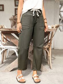 EMERY ROSE New Design Drawstring Waist Slim Fit Women Cropped Jeans - Army Green - View 5