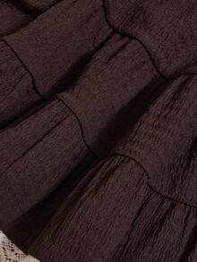 Sweetra 时尚优雅甜美少女风美拉德棕色系带串珠腰A字裙摆蕾丝点缀法式春夏新款女裙 - 棕色 - 查看 5