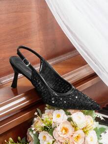 CUCCOO HITCHD Women's Fashionable Elegant Party Sequin Decorated Pointed Toe Pumps Valentine's Day - Black - View 12