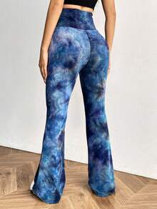 SHEIN EZwear Plus Size Summer Tie-Dye Elastic Comfortable Skinny Flare Pants - Lilac Purple - View 2