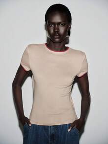 Lumivelle Women's Casual Crew Neck Short Sleeve T-Shirt - Apricot - View 1