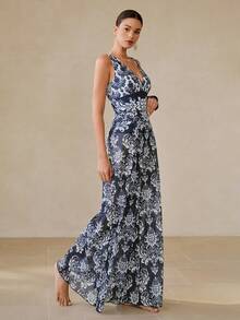 Swim Oasis 1pc Women V-Neck Floral Print Jumpsuit - Navy Blue - View 2