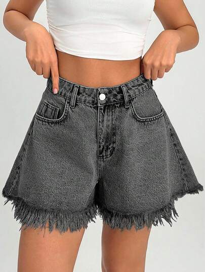 EURMUSE Dams sommarshorts med vida ben och fransad fåll för casual