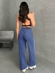 EURMUSE WOMEN WIDE LEG MID WAIST JEANS - Dusty Blue - View 2